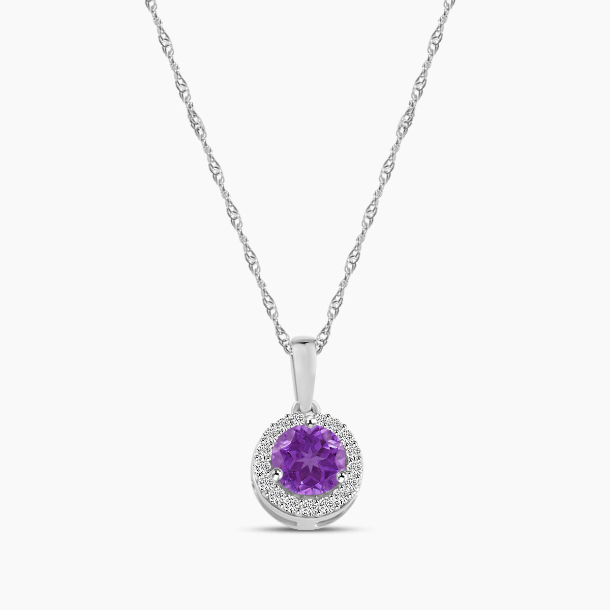 Halo Round Amethyst Chain Necklace