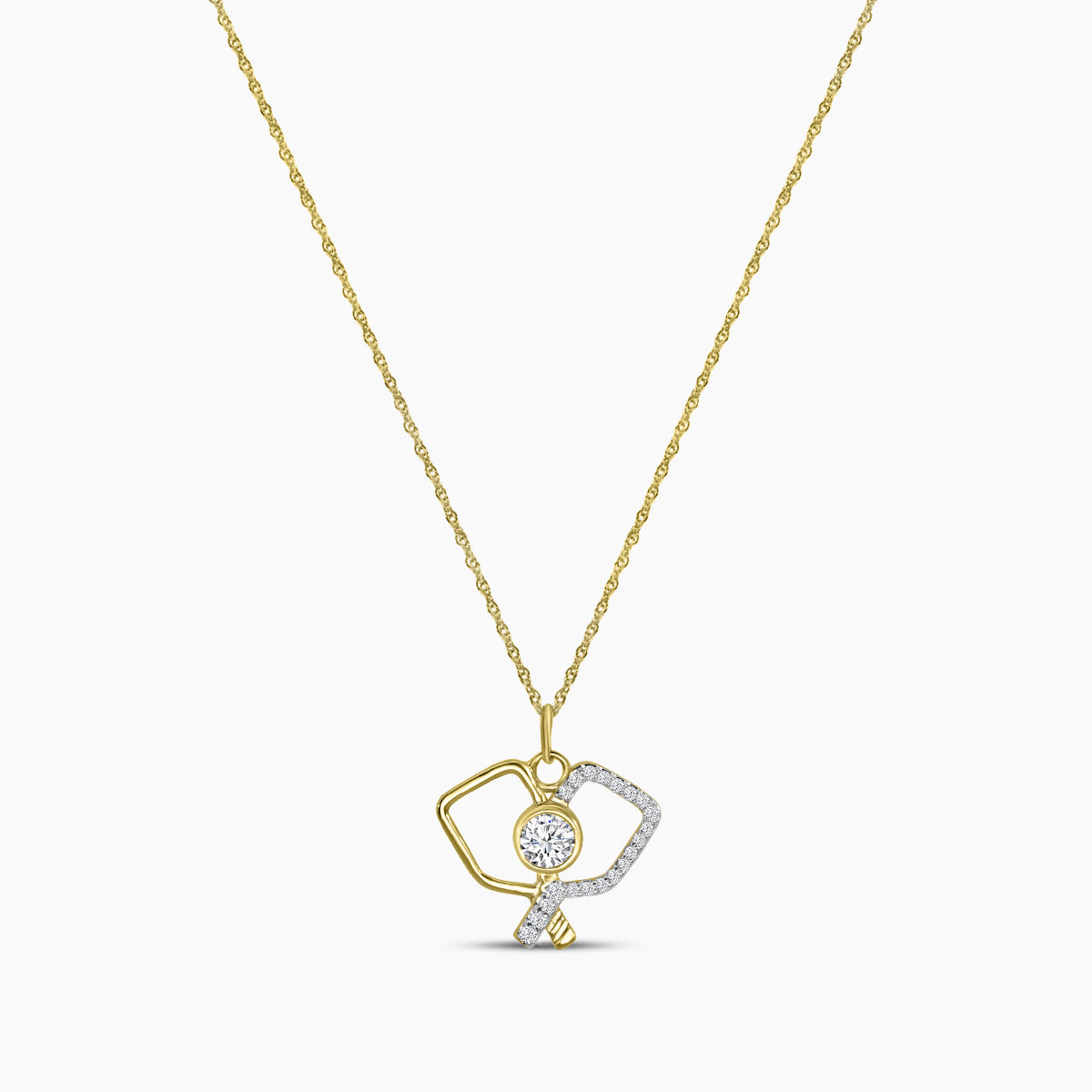 Classic Standard Prong Pickleball ( Round Center Bezel Set) Chain Pendant