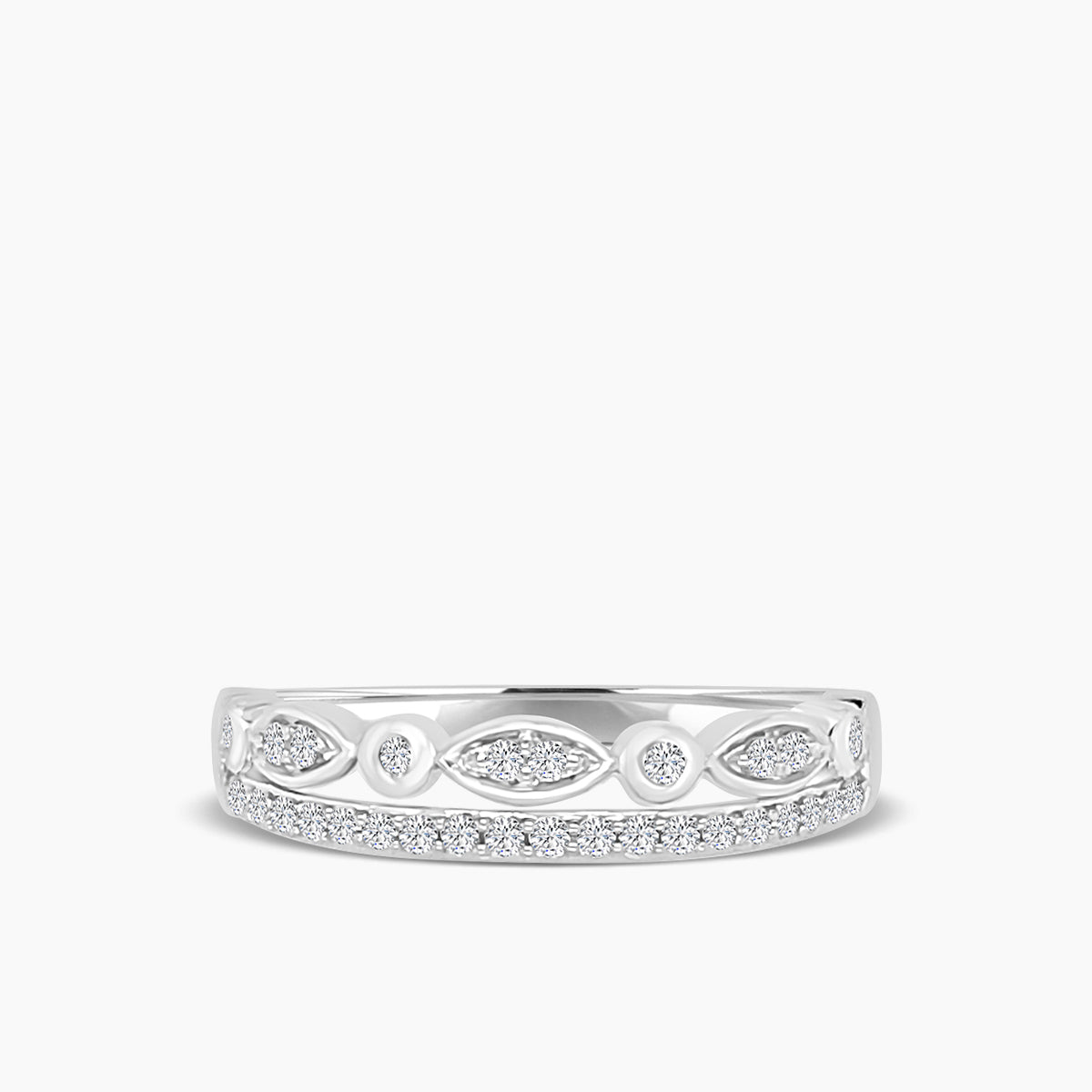 Double Hexagon Dot Milgrain Band Ring