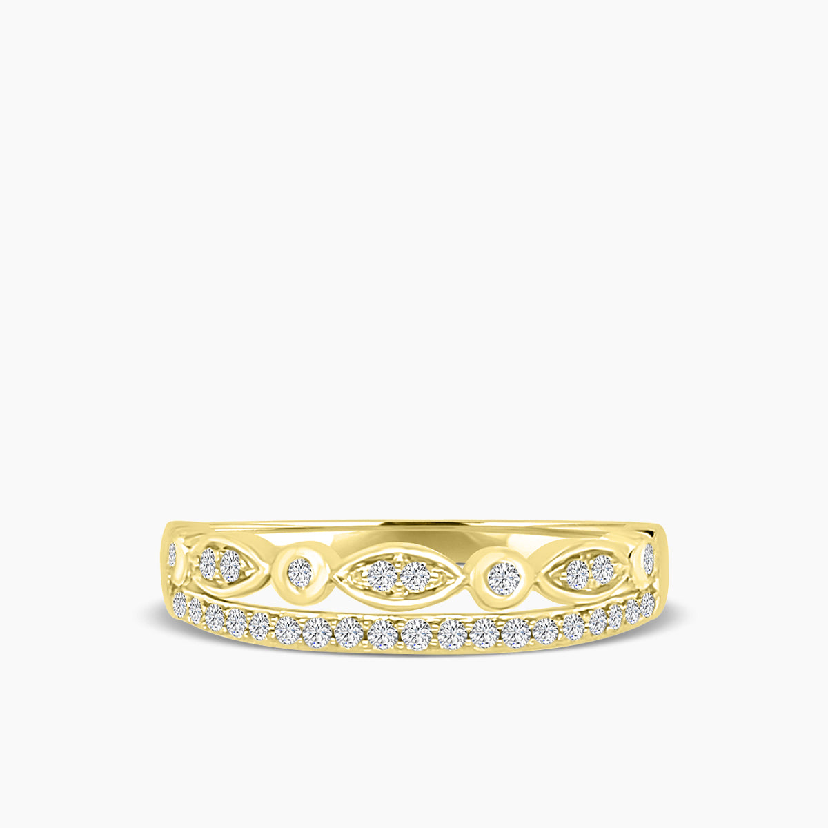Double Hexagon Dot Milgrain Band Ring
