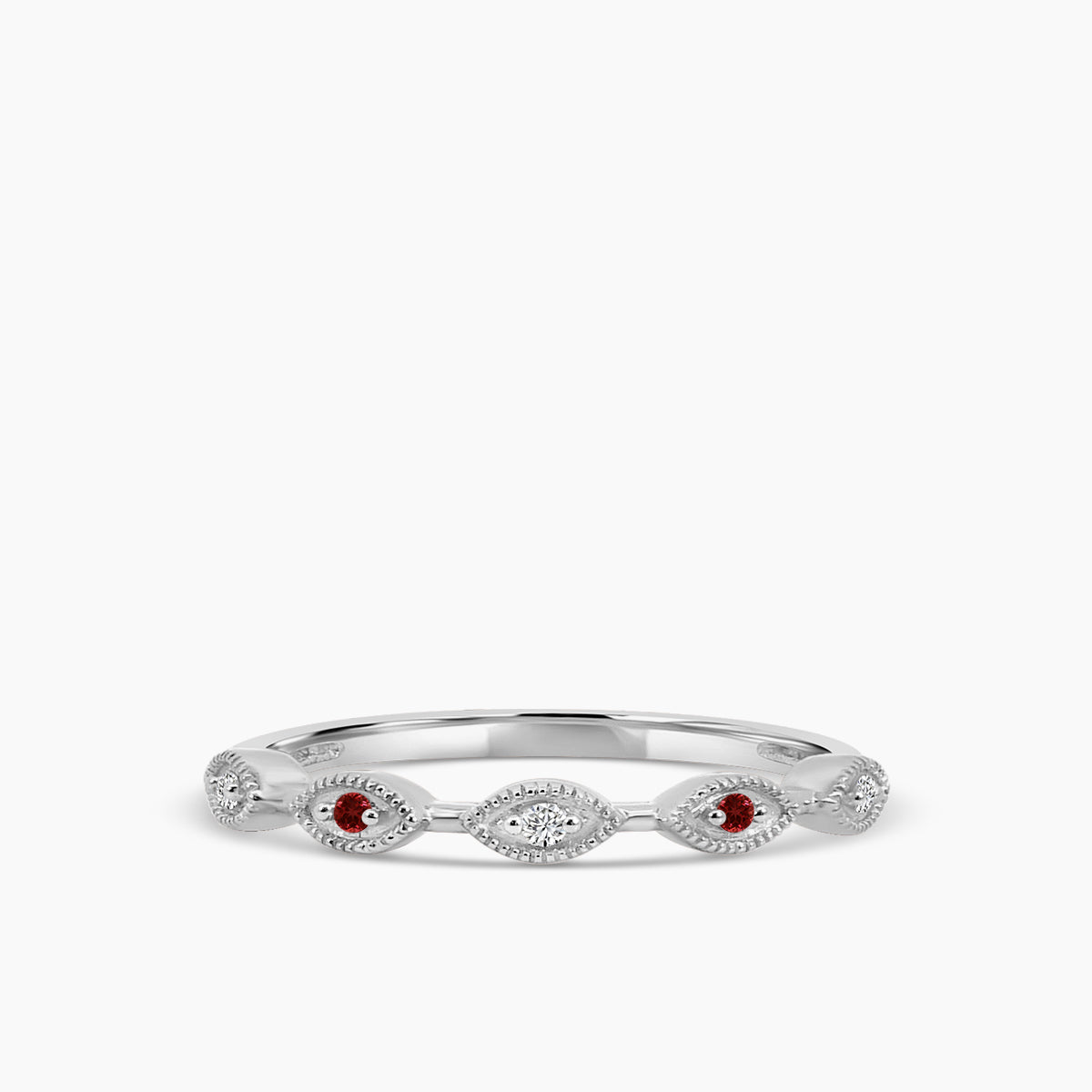 Marquise Milgrain Band Alt Ruby Ring