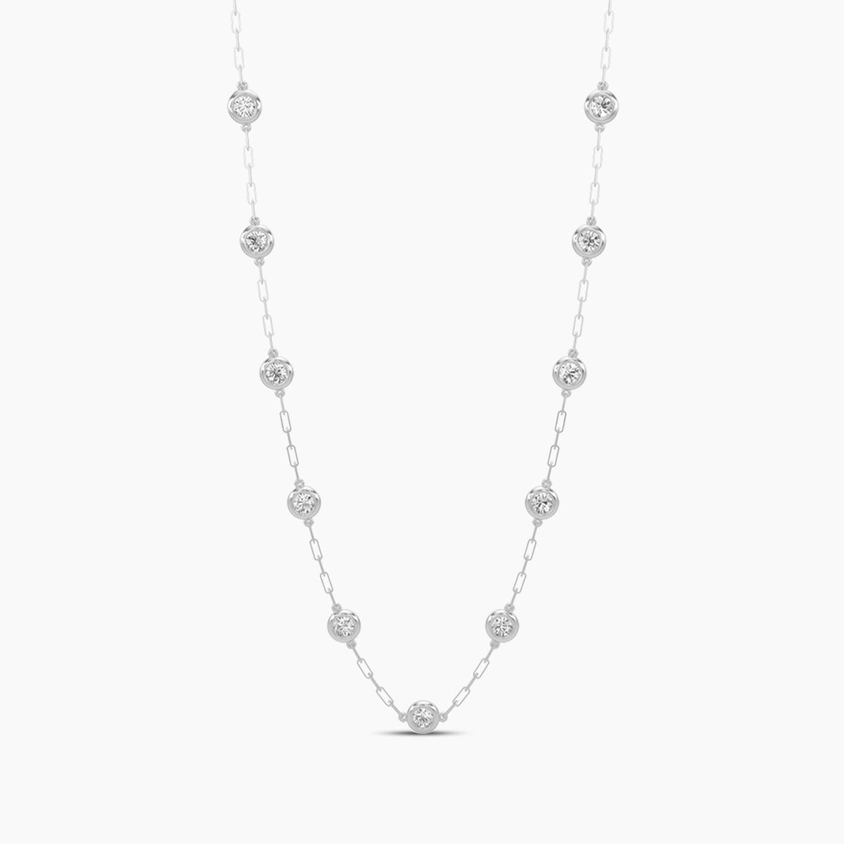 Classic Station Paper Clip Necklace Stones