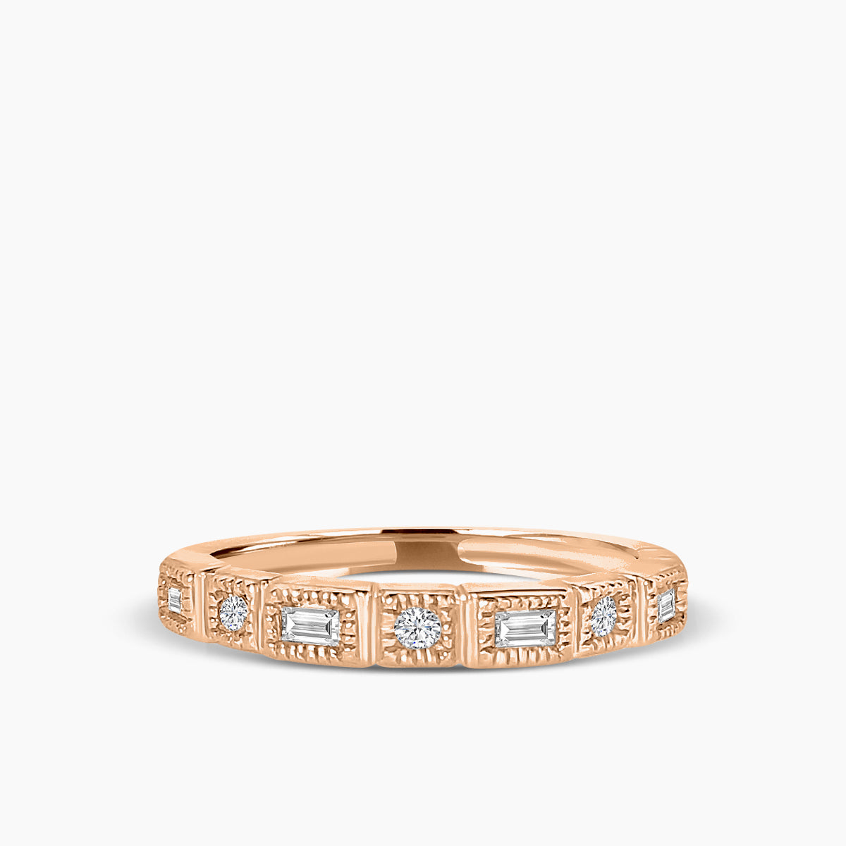 Squared Baguette Bezel Milgrain Band Ring