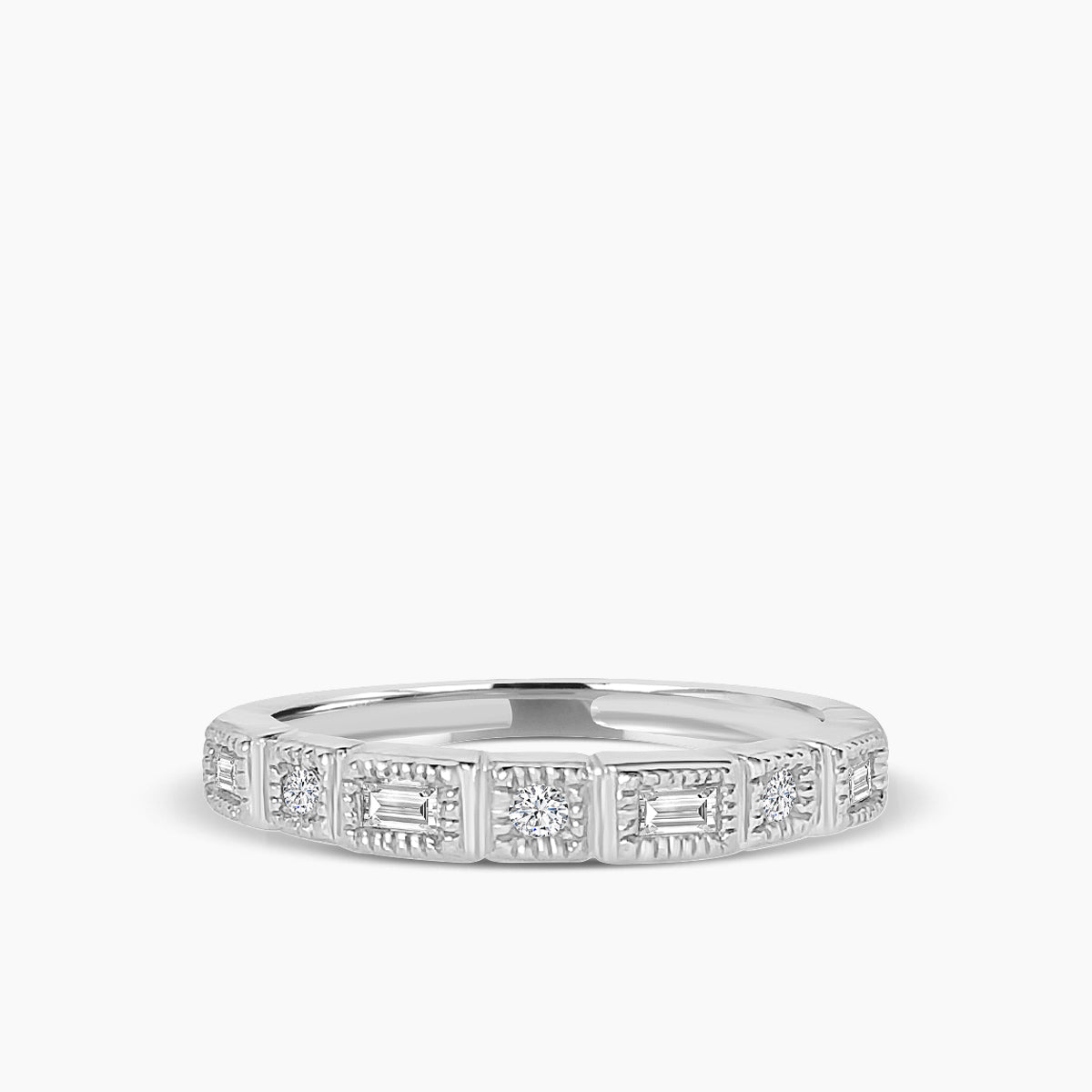 Squared Baguette Bezel Miligrain Band Ring