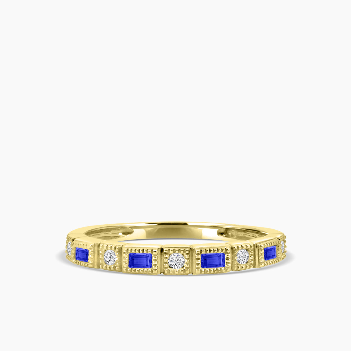 Squared Baguette Bezel Miligrain Band Alt Sapphire Ring