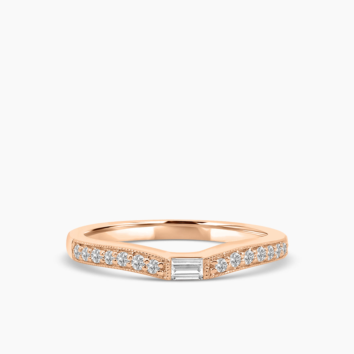 Curved Centered Baguette Milgrain Band Ring