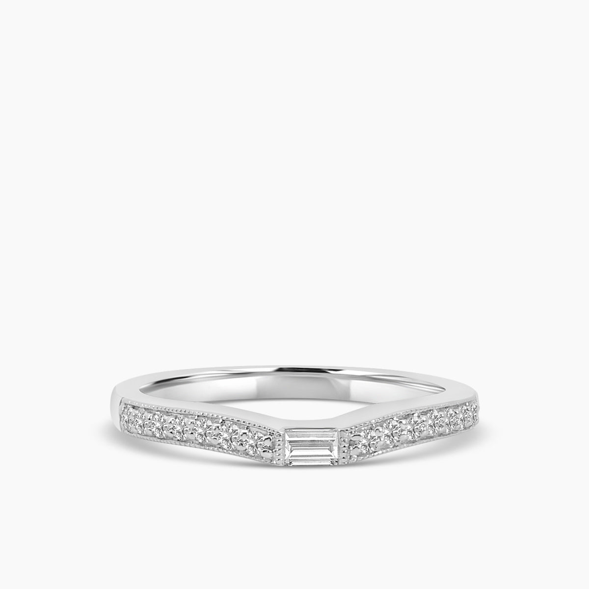 Curved Centered Baguette Milgrain Band Ring
